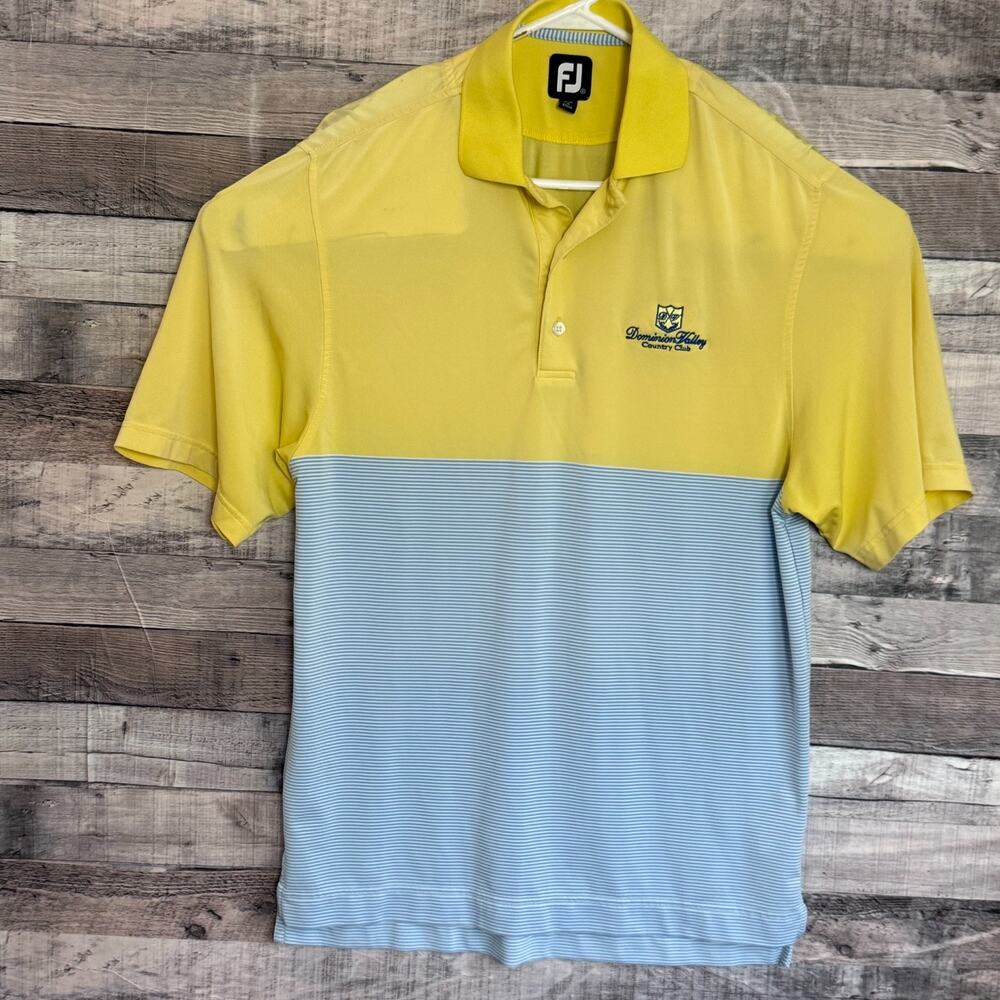 FootJoy Golf Polo Shirt Mens Medium Yellow Blue Colorblock Performance